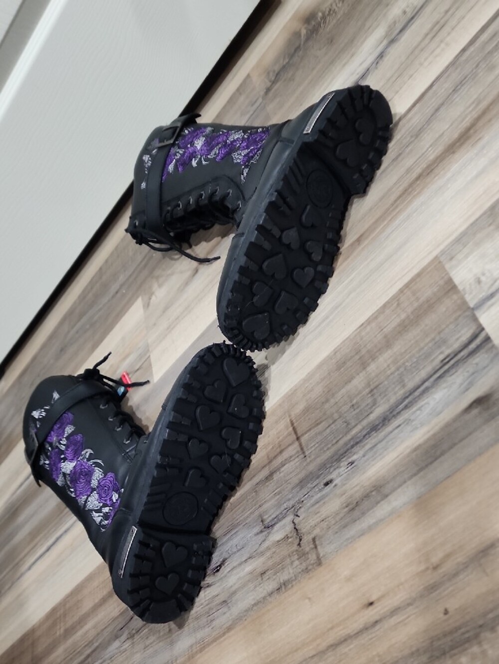 Black Lace-Up Women's Combat Boots - Picture 4 of 5